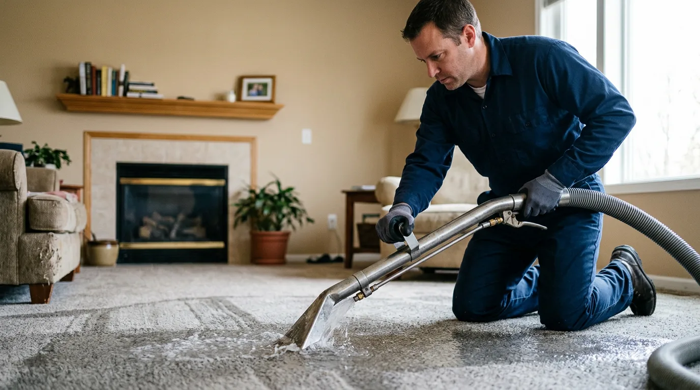 Water damage restoration technician working in a home in South Carolina